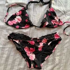 Juicy Couture Black and Pink Floral Bikini